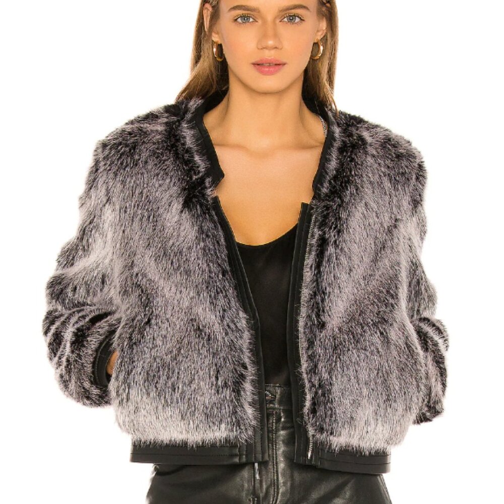 J Brand Ashbey Faux Fur Jacket Silver Fox Small